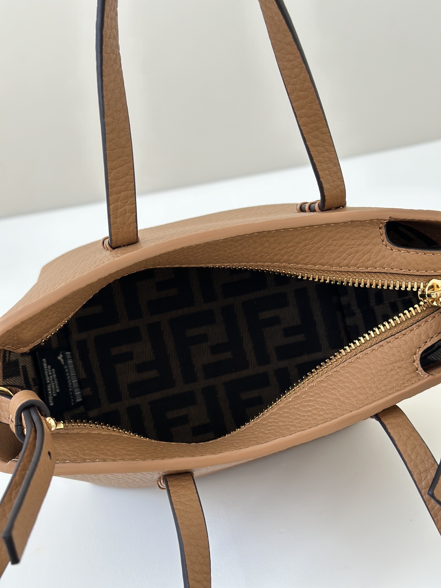 Fendi Mini Roll Selleria Shoulder Bag with Hand-sewn Topstitches Brown